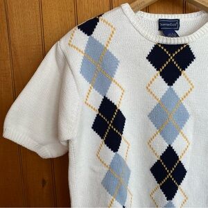 Preppy Argyle Knit Short Sleeved Sweater Golf - Tenniscore Women’s Small